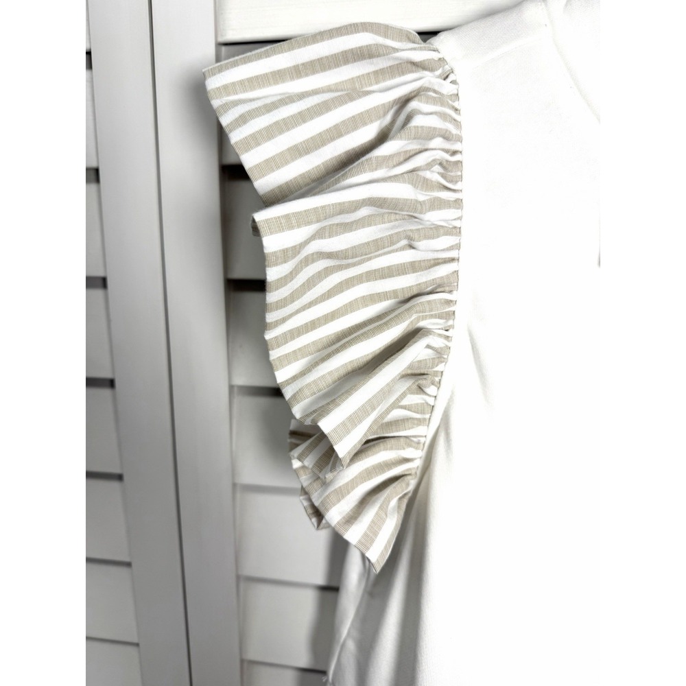 Entro Out For Fun Sand Striped Pleated Ruffle Shirt Dress Women's Size Large - Picture 8 of 14